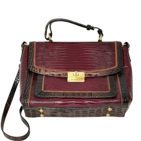 Brahmin Melbourne Leather Red/Black Oxford Flap Satchel - Picture 1 of 15